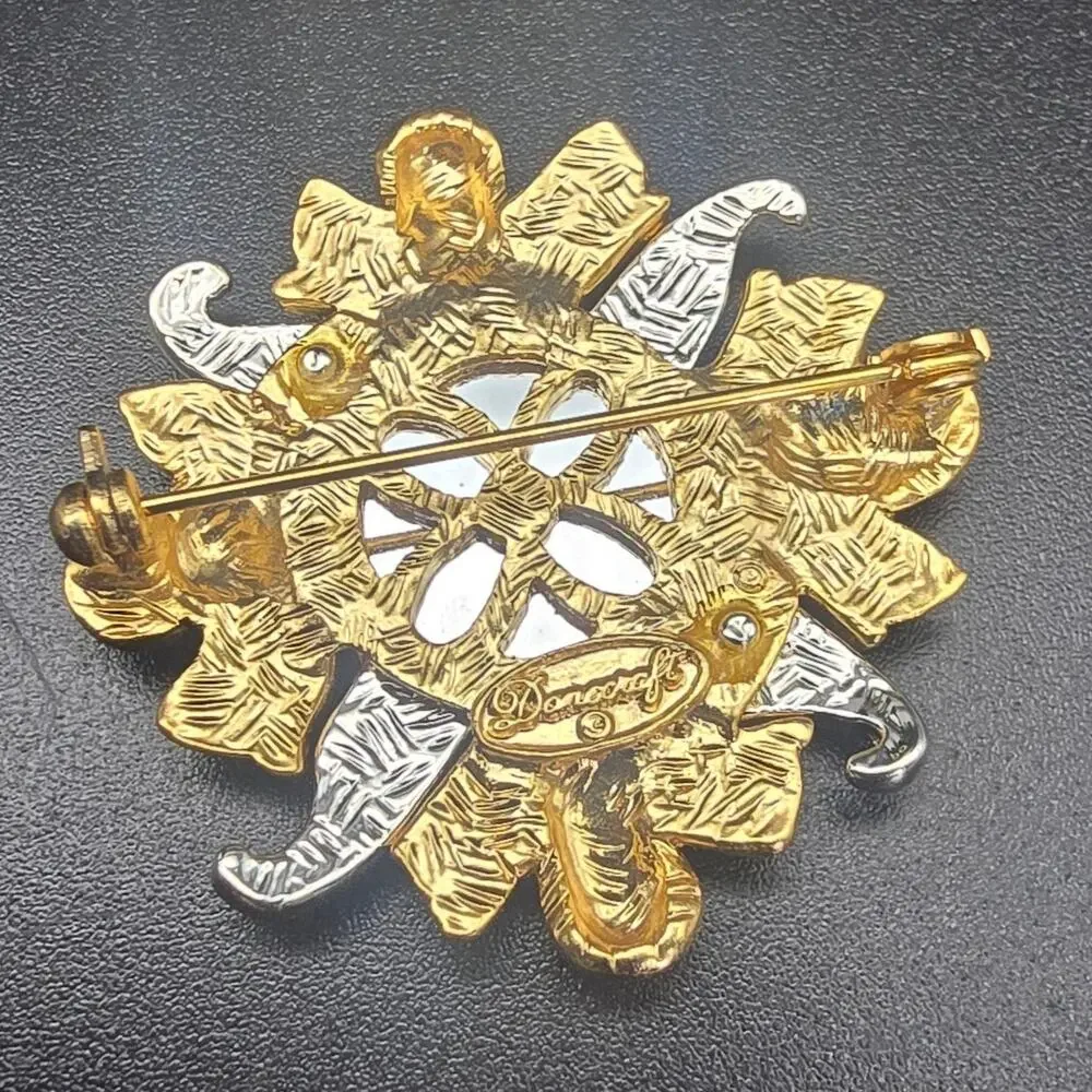 Danecraft Celestial Sunburst Brooch Sun Gold Tone Silver Tone 1990s